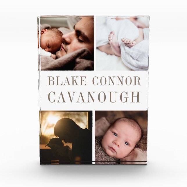 Classic Name 4-Photo Baby Keepsake Photo Block (Front)