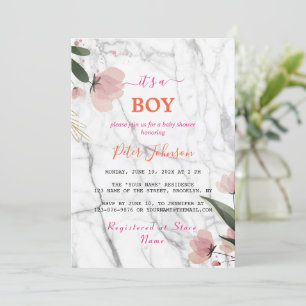 Classic Name Customize White Marble Baby Shower Invitation