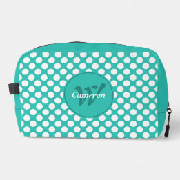 Classic Name Initials Turquoise White Polka Dots Dopp Kit
