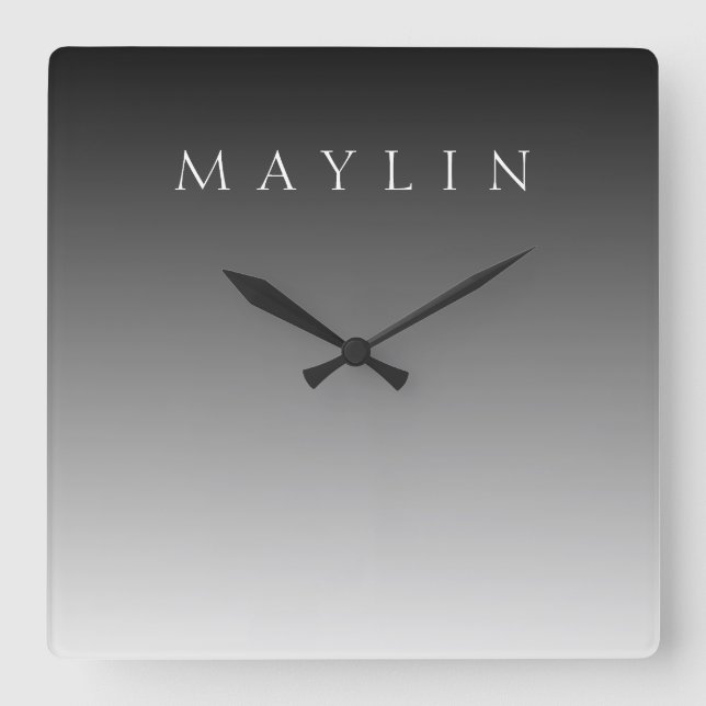 Classic Name or Word | Gradient Grey Square Wall Clock (Front)