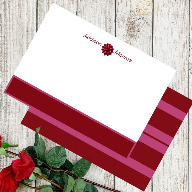 Classic Name Personalized Maroon Floral  Note Card (Creator Uploaded)