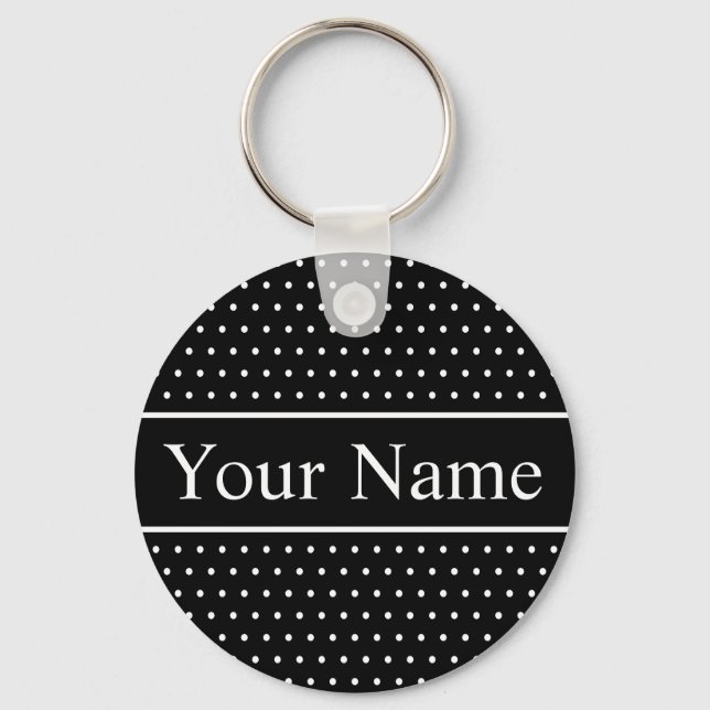 Classic Name Polka Dot Black and White Keychain (Back)