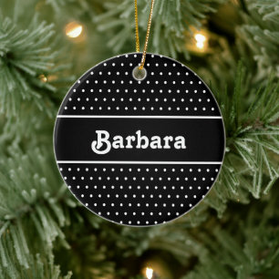 Classic Name Polka Dots Black and White Ceramic Ornament