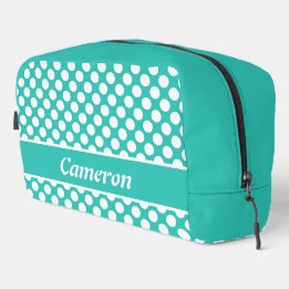 Classic Name Turquoise & White Polka Dot Pattern Dopp Kit