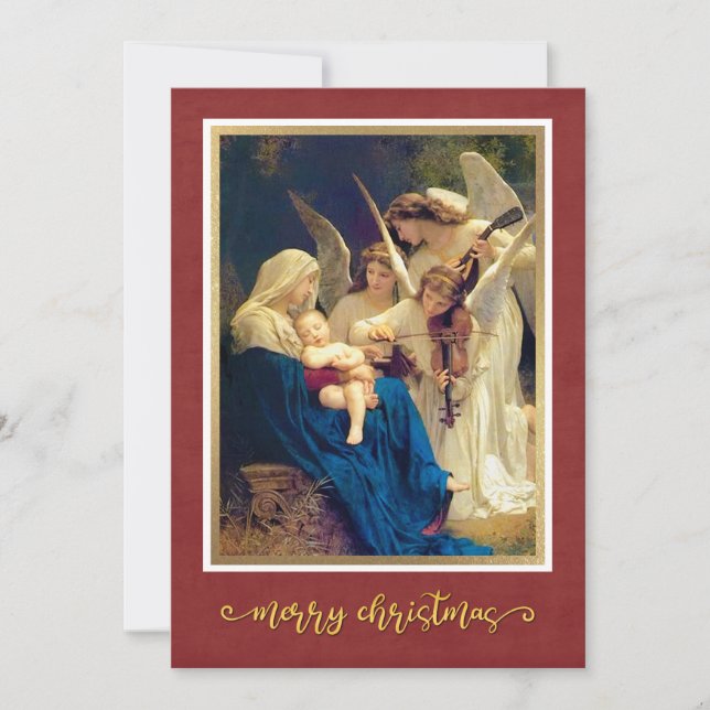 Classic Nativity Angels Music "Merry Christmas" Holiday Card (Front)