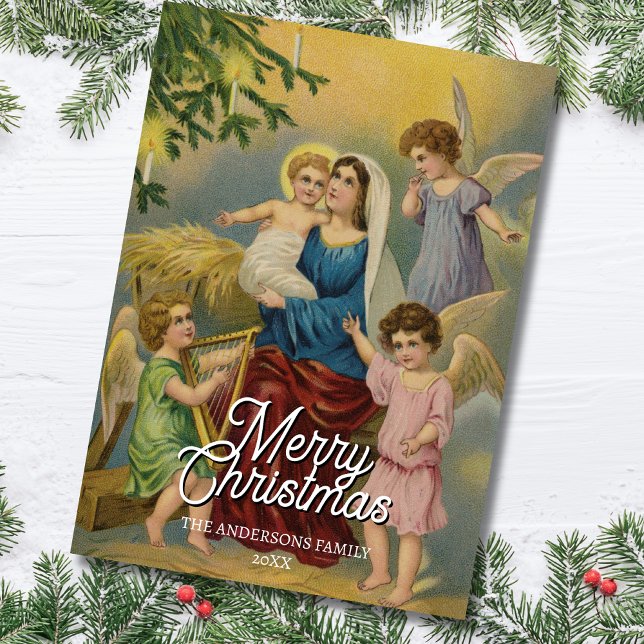 Classic Nativity Mary Baby Jesus Angels Holiday Card (Creator Uploaded)