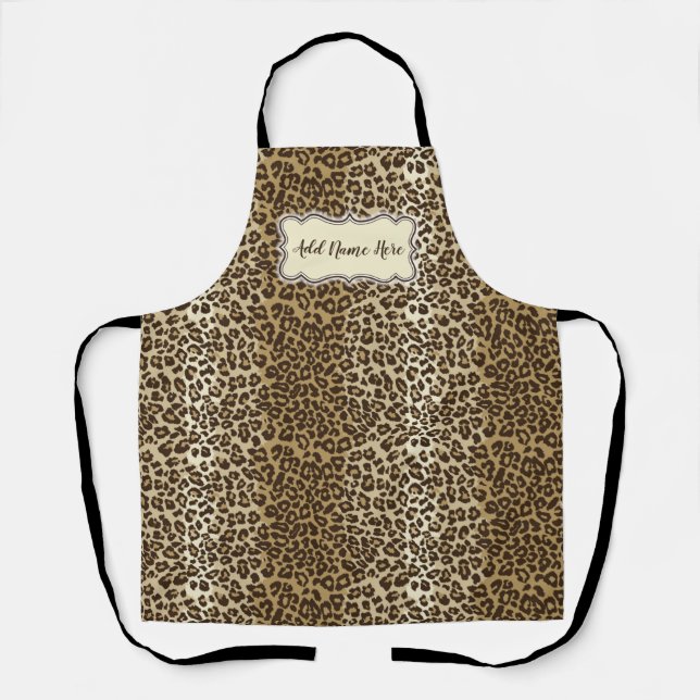 Classic Natural Leopard Pattern Custom w/ Name Apron (Front)