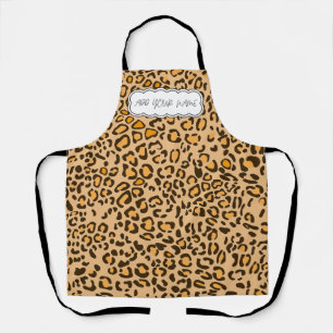 Classic Natural Leopard Print with Custom Name Apron