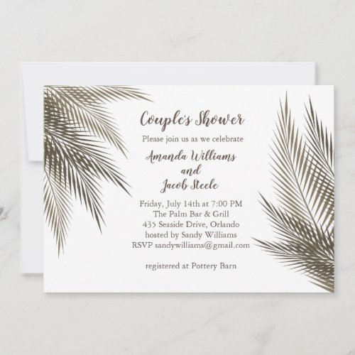 Classic  Natural Palm Leaves Couples Shower Invitation