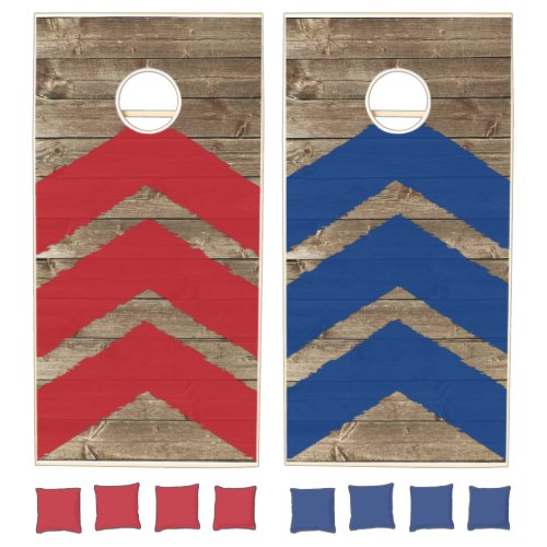 Classic Natural Wood Rustic Blue and Red Cornhole Set