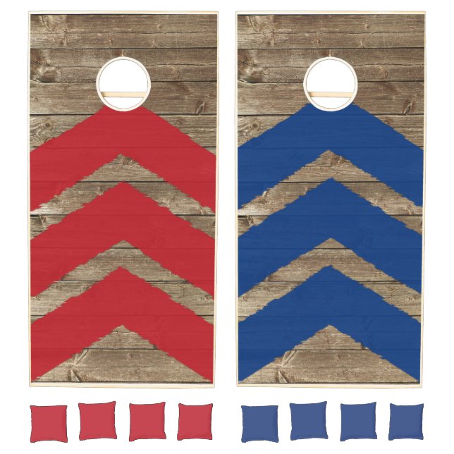 Classic Natural Wood Rustic Blue and Red Cornhole Set (Set)