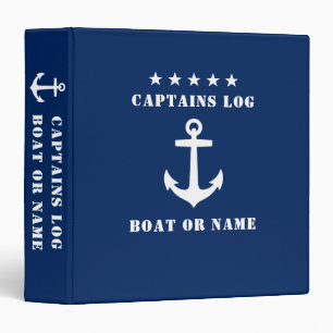 Classic Nautical Anchor 5 Stars Captains Log Navy 3 Ring Binder
