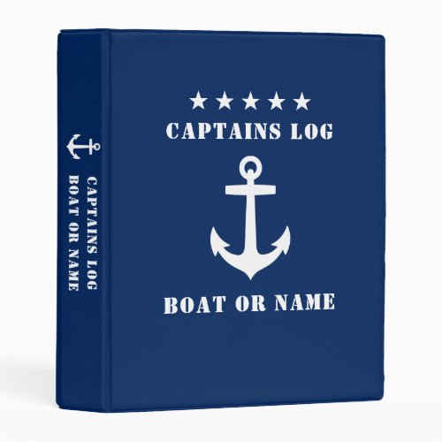 Classic Nautical Anchor 5 Stars Captains Log Navy Mini Binder