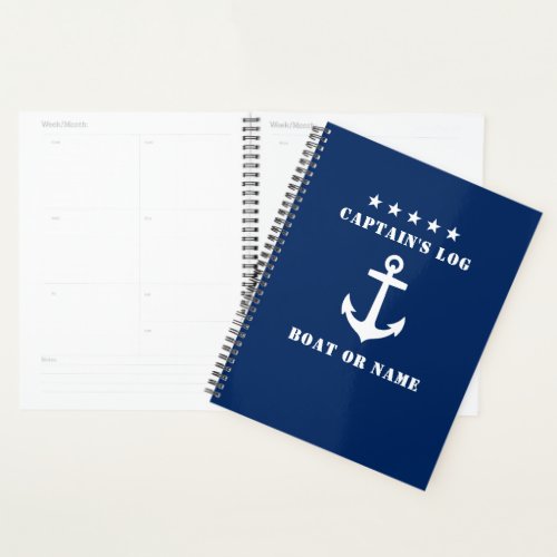 Classic Nautical Anchor 5 Stars Captains Log Navy Planner