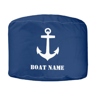 Classic Nautical Anchor Boat Name Navy Blue White Pouf