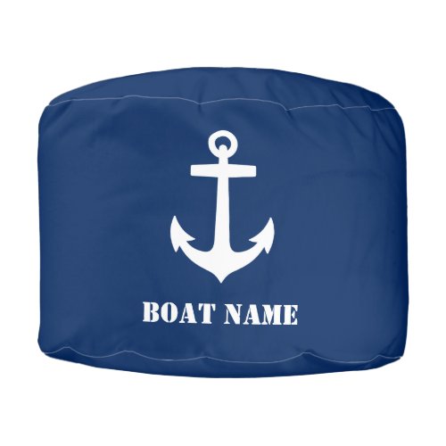 Classic Nautical Anchor Boat Name Navy Blue White Pouf