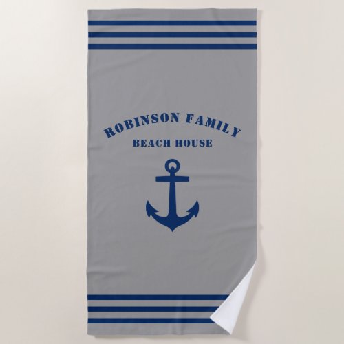 Classic Nautical Anchor Family Beach House Beach Towel