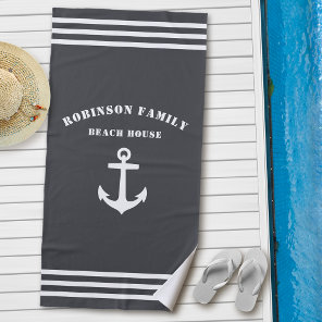 Classic Nautical Anchor Family Beach House Gray Beach Towel