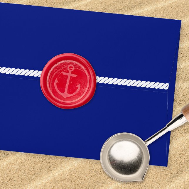 Classic Nautical Anchor in Circle Wax Seal Stamp (Mockup of seal on back of envelope)