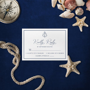 Classic Nautical Anchor Monogram Wedding RSVP Card