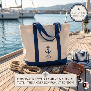 Classic Nautical Anchor Personalized Family Boat Tote Bag