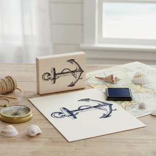 Classic Nautical Anchor Rope Silhouette Rubber Stamp