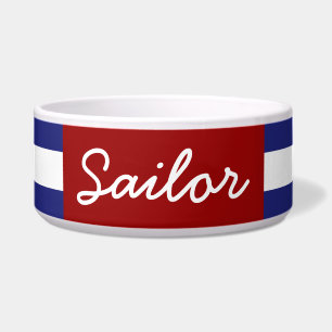 Classic Nautical Blue and White Stripe Personalize Bowl