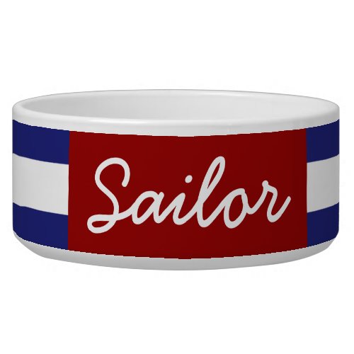 Classic Nautical Blue and White Stripe Personalize Bowl