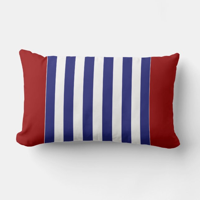 Classic Nautical Blue and White Stripe Personalize Lumbar Pillow (Front)