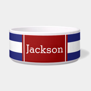 Classic Nautical Blue and White Stripe With Red Bowl