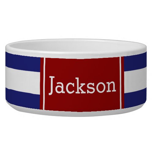 Classic Nautical Blue and White Stripe With Red Bowl