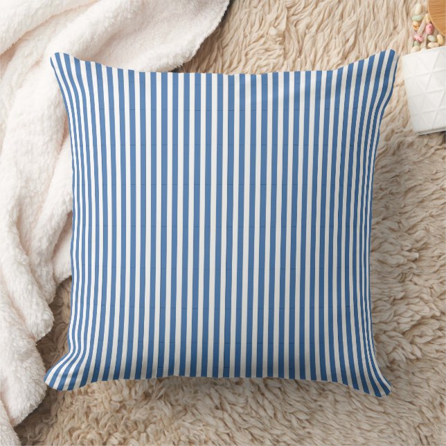 Classic Nautical Blue and White Ticking Stripe Throw Pillow (Blanket)
