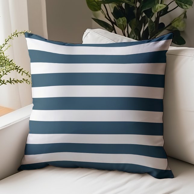 Classic Nautical Blue White Striped Throw Pillow (Creator Uploaded)