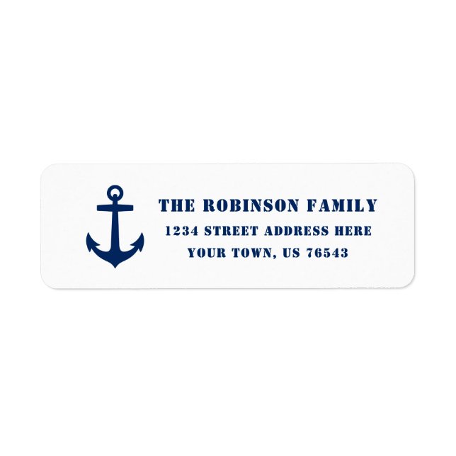Classic Nautical Boat Anchor Blue On White Address Label (Front)