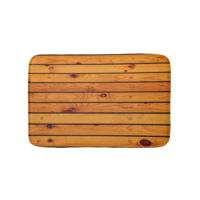 Classic nautical brown wooden shipdeck bathroom mat (Front)