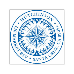 Classic Nautical Compass Round Return Address Self-inking Stamp