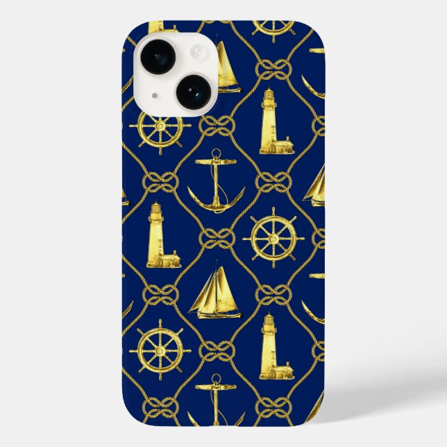 Classic Nautical Gold Blue Case-Mate iPhone Case (Back)