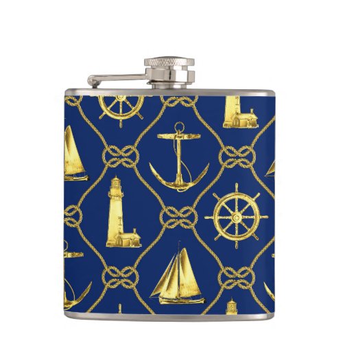 Classic Nautical Gold Blue Flask