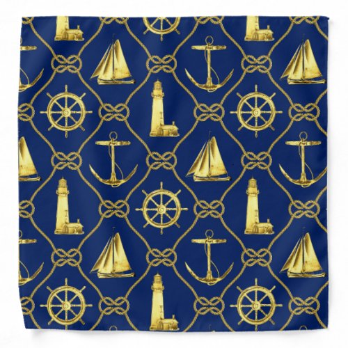 Classic Nautical Gold Blue Maritime Boat Sailing Bandana