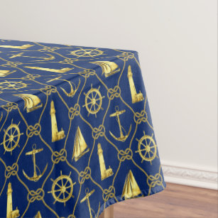 PVC TABLE CLOTH MARITIME BLUE NAUTICAL ANCHOR SHIP COMPASS SHELLS KNOT WIPE ABLE 