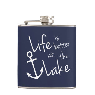classic nautical LIFE IS BETTER AT THE LAKE Flask