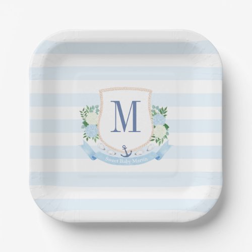 Classic Nautical Monogram Boy Baby Shower Party Paper Plates