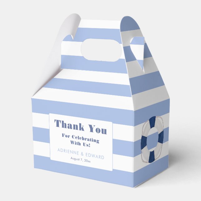 Classic Nautical Navy Blue White Stripes Wedding Favor Boxes (Front Side)