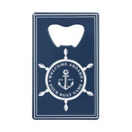 Classic Nautical Navy Personalized Boat Name Credit Card Bottle Opener