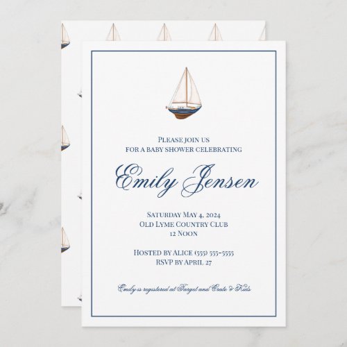 Classic Nautical Sailboat Baby Shower  Invitation