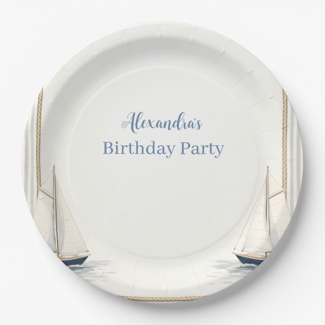 Classic Nautical Sailboat Birthday Paper Plates (Front)