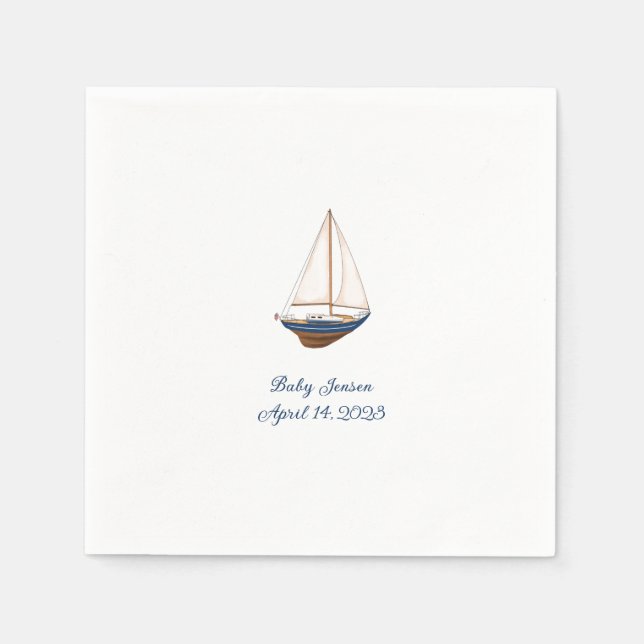Classic Nautical Sailboat Custom Baby Shower  Napkins (Front)