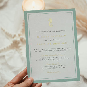 Classic Nautical Seahorse Wedding Gold Foil Invita Invitation
