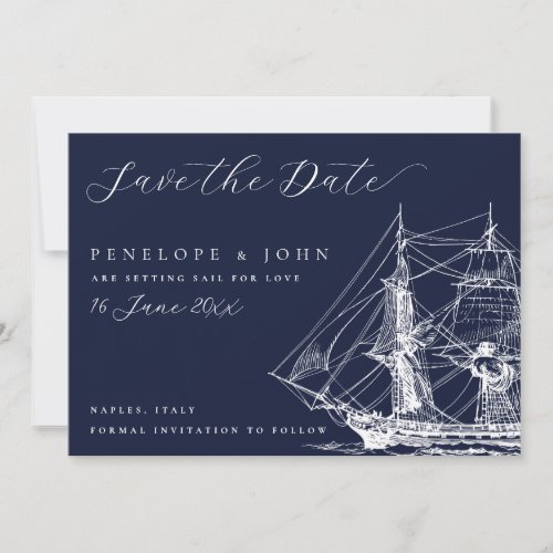 Classic Nautical Ship Navy Blue Wedding Save The Date