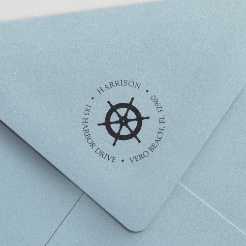 Classic Nautical Ships Wheel Return Address Self_inking Stamp